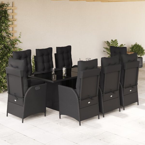 vidaXL Ensemble &agrave; manger de jardin 9pcs coussins noir r&eacute;sine tress&eacute;e