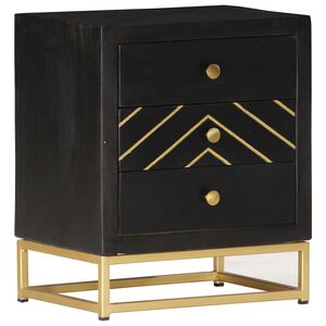 vidaXL Table de chevet Noir et dor&eacute; 40x30x50cm Bois de manguier massif