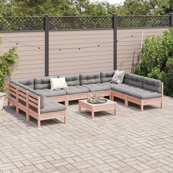 vidaXL Salon de jardin avec coussins 10 pcs bois massif sapin douglas