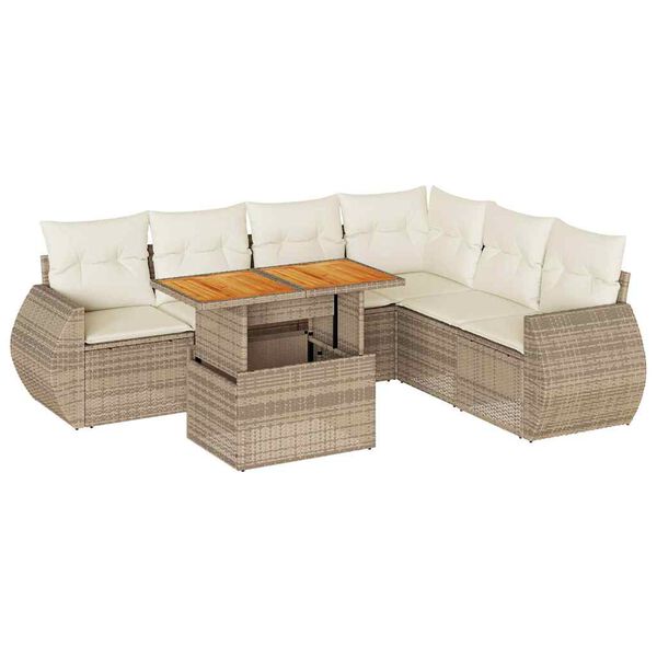 vidaXL Salon de jardin avec coussins 7 pcs beige r&eacute;sine tress&eacute;e
