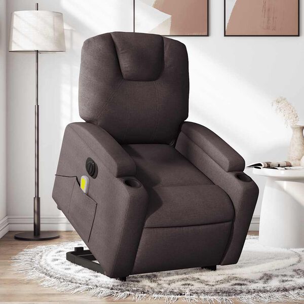 vidaXL Fauteuil inclinable de massage &eacute;lectrique Marron fonc&eacute; Tissu