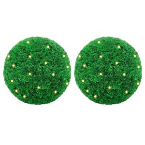 vidaXL Boules de buis artificielles avec lumi&egrave;res LED 2 pcs vert 45 cm