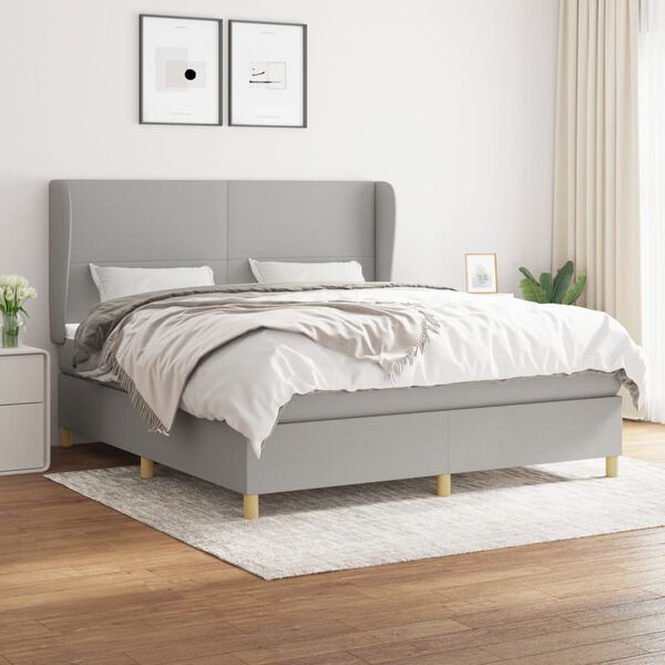 vidaXL Sommier &agrave; lattes de lit avec matelas Gris clair 160x200cm Tissu