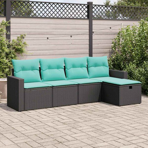vidaXL Salon de jardin 5 pcs avec coussins noir r&eacute;sine tress&eacute;e