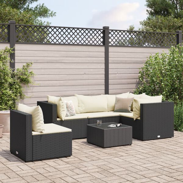 vidaXL Salon de jardin 6 pcs avec coussins Noir Résine tressée