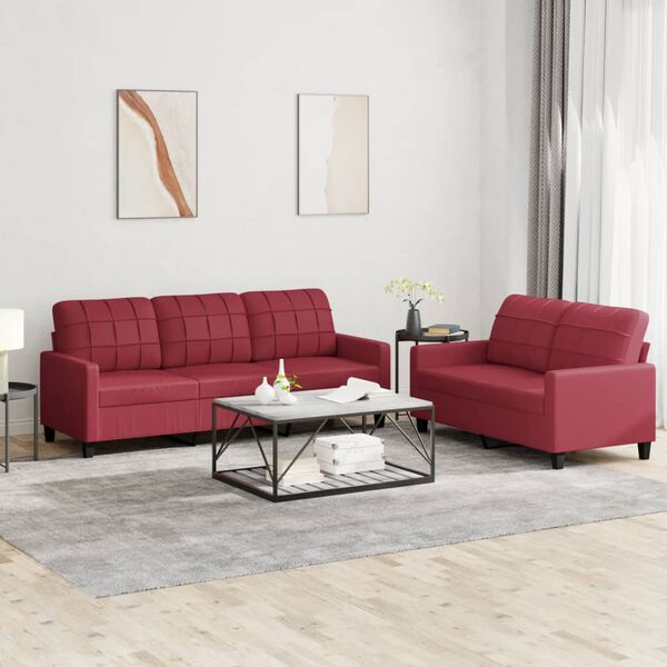 vidaXL Ensemble de canap&eacute;s 2 pcs et coussins Rouge bordeaux Similicuir