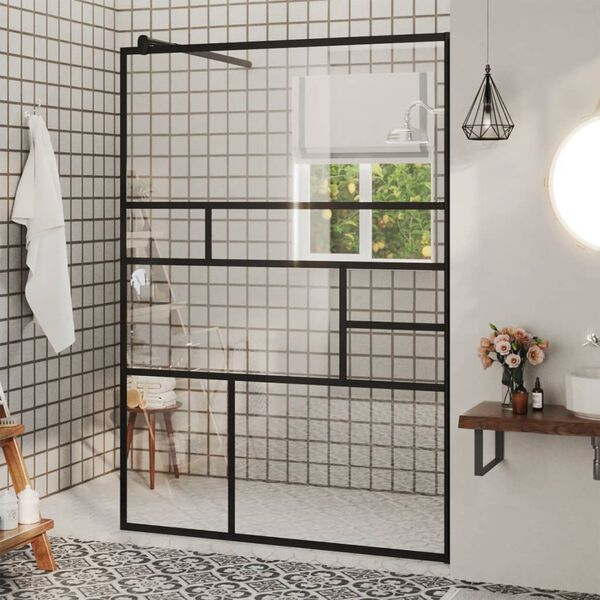 vidaXL Paroi de douche &agrave; verre ESG transparent 115x195 cm Noir