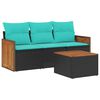 vidaXL Ensemble de canap&eacute; de jardin 4 pcs avec coussins noir r&eacute;sine tress&eacute;e