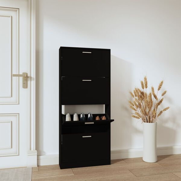 vidaXL Armoire &agrave; chaussures Noir 59x17x150 cm Bois d'ing&eacute;nierie