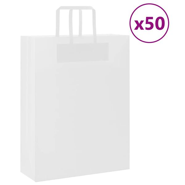 vidaXL Sacs en papier 50 pcs avec poign&eacute;es blanc 32x12x42 cm