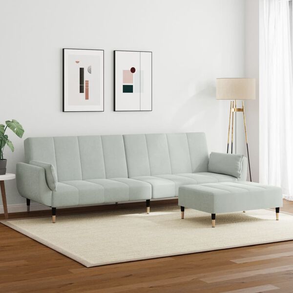 vidaXL Canap&eacute;-lit &agrave; 2 places avec repose-pied gris clair velours