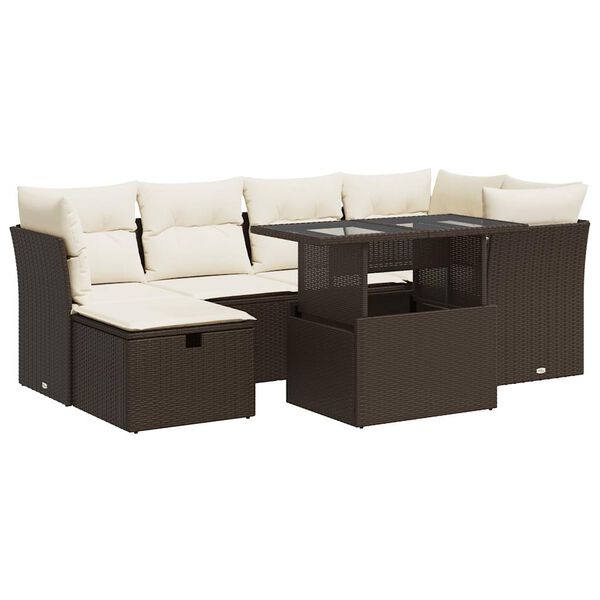 vidaXL Salon de jardin avec coussins 7 pcs marron résine tressée
