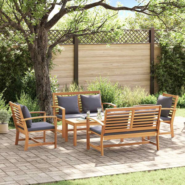 vidaXL Ensemble de canap&eacute; de jardin 5 pcs Naturel Bois de teck massif