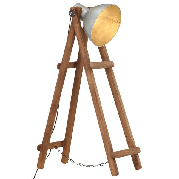 vidaXL Lampadaire Argent&eacute; E27 Bois de manguier massif