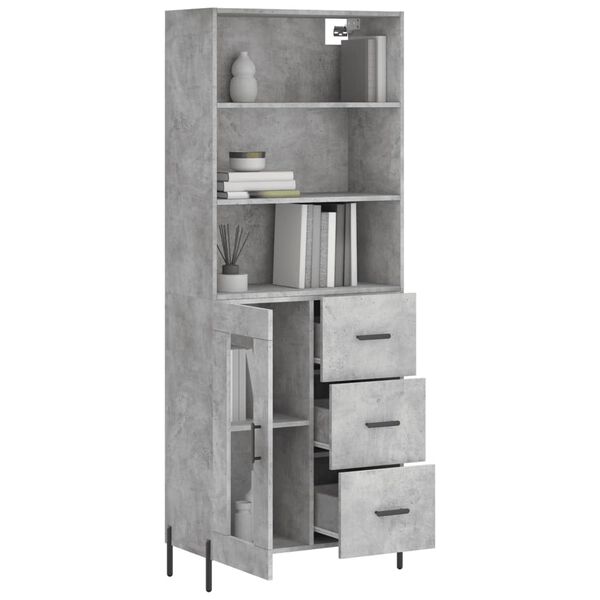 vidaXL Buffet haut Gris b&eacute;ton 69,5x34x180 cm Bois d'ing&eacute;nierie