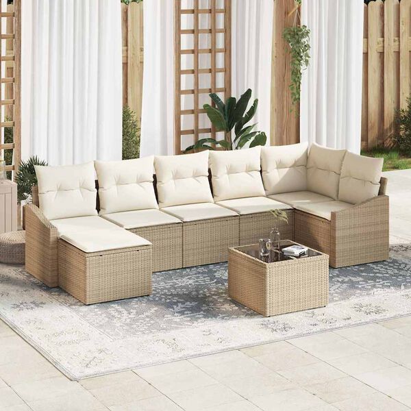vidaXL Ensemble de canap&eacute; de jardin 8 pcs Beige et cr&egrave;me polyrotin