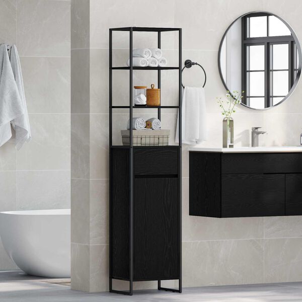vidaXL Cabinet de salle de bain avec porte Ch&ecirc;ne noir 40 x 30 x 180 cm