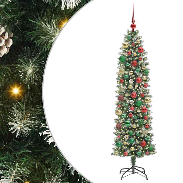 vidaXL Arbre de Noël artificiel slim avec 300 LED Vert et blanc 180 cm