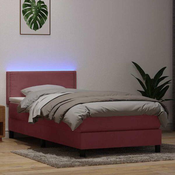 vidaXL Sommier &agrave; lattes de lit avec matelas et LED rose 80x220 cm velours
