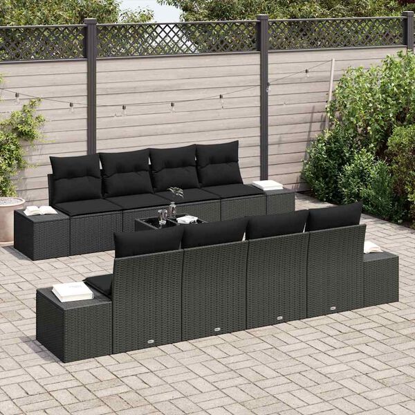 vidaXL Ensemble de canap&eacute; de jardin avec coussin 7 pcs Noir polyrotin