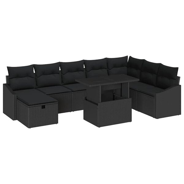 vidaXL Ensemble de canap&eacute; de jardin avec coussin 9 pcs Noir Poly rotin
