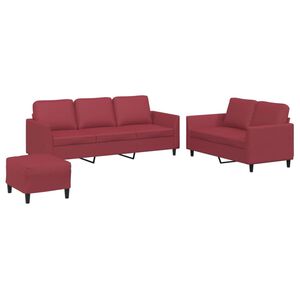 vidaXL Ensemble de canap&eacute;s 3 pcs et coussins Rouge bordeaux Similicuir