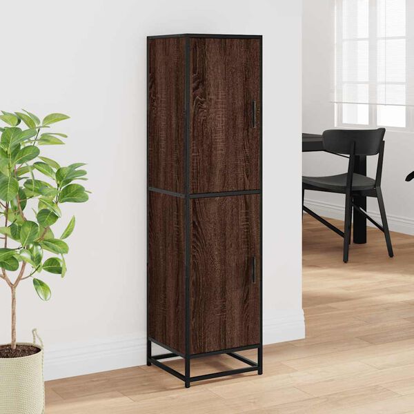 vidaXL Buffet haut ch&ecirc;ne marron 35,5x35x139 cm bois d'ing&eacute;nierie m&eacute;tal