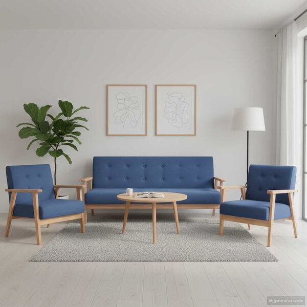 vidaXL Ensemble de canapés 3 pcs Tissu Bleu