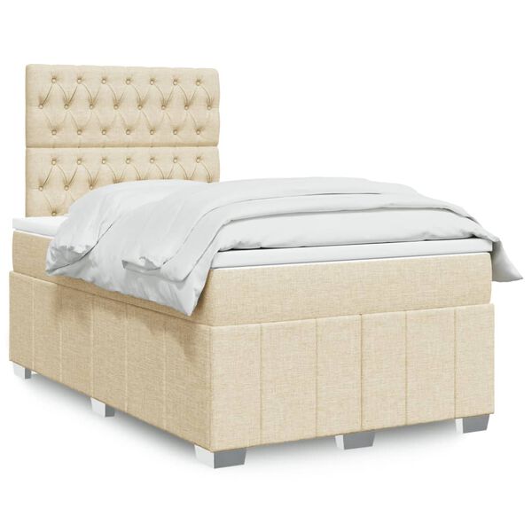 vidaXL Sommier &agrave; lattes de lit avec matelas Cr&egrave;me 120x200 cm Tissu
