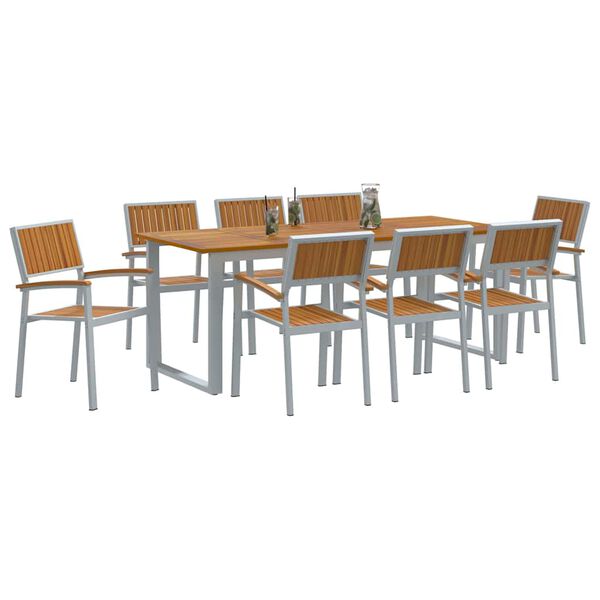 vidaXL Ensemble de salle &agrave; manger pour jardin 9 pcs Gris