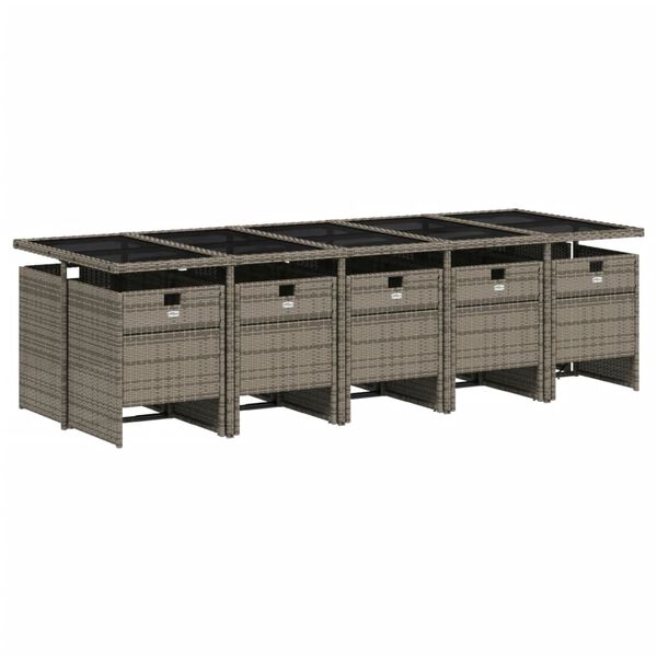 vidaXL Ensemble à manger de jardin 11pcs avec coussins gris poly rotin