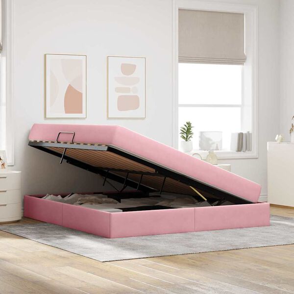 vidaXL Lit avec rangement et matelas Rose 180 x 200 cm Velours