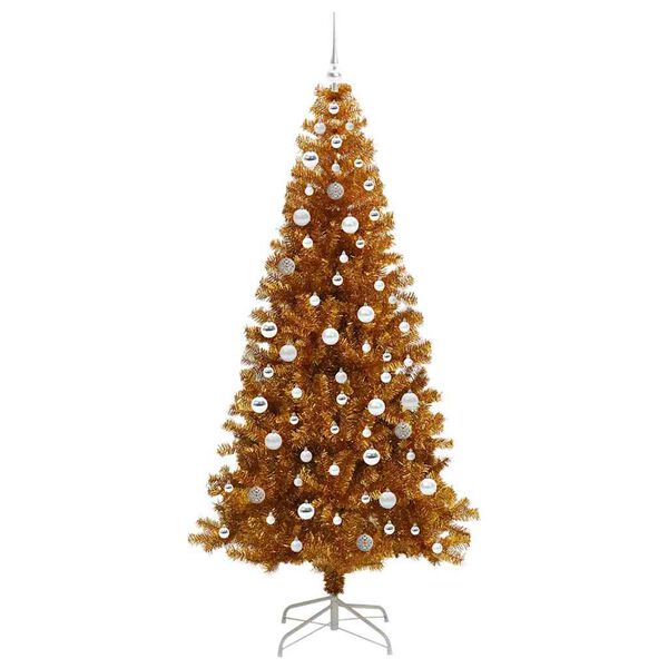 vidaXL Sapin de No&euml;l avec 300 LED avec support Dor&eacute; 210 cm PET