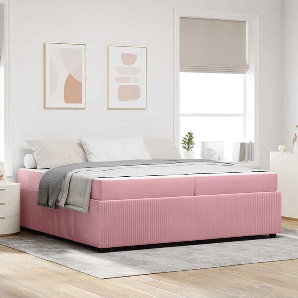 vidaXL Cadre de lit avec matelas Rose 200 x 200 cm tissu