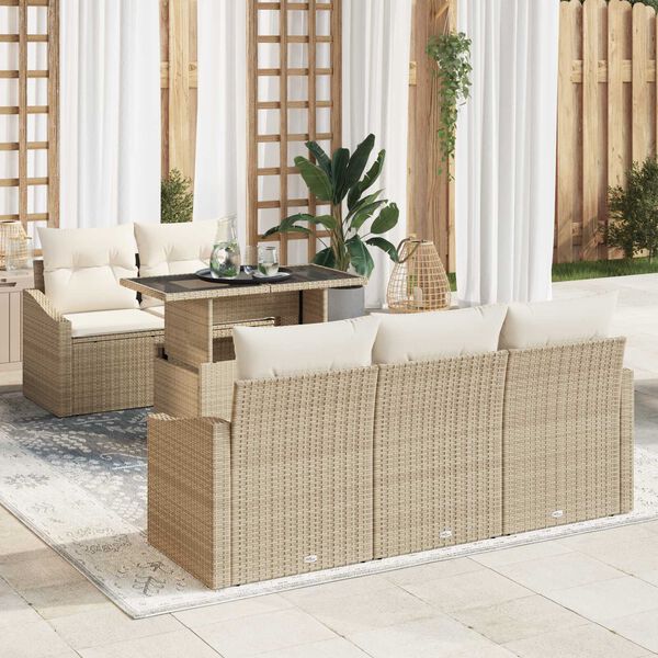 vidaXL Ensemble de canap&eacute; de jardin 6 pcs Beige Poly rotin
