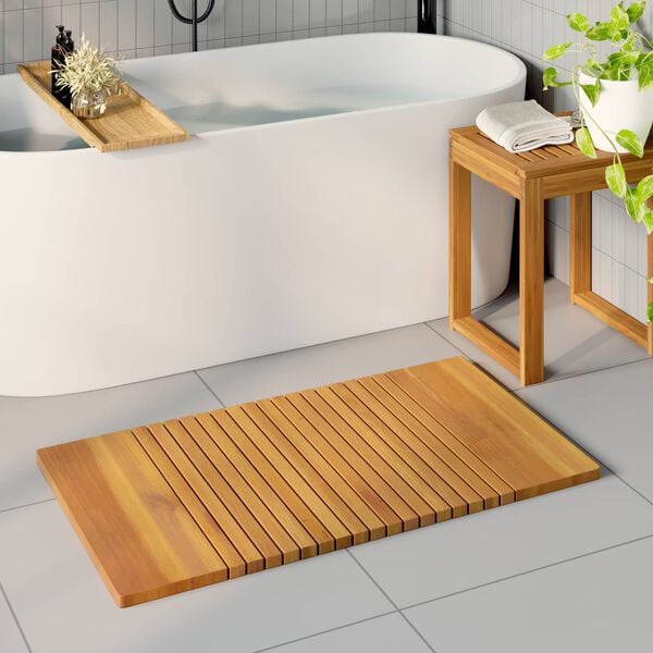 vidaXL Tapis de bain Uni Marron 100 x 55 cm bois