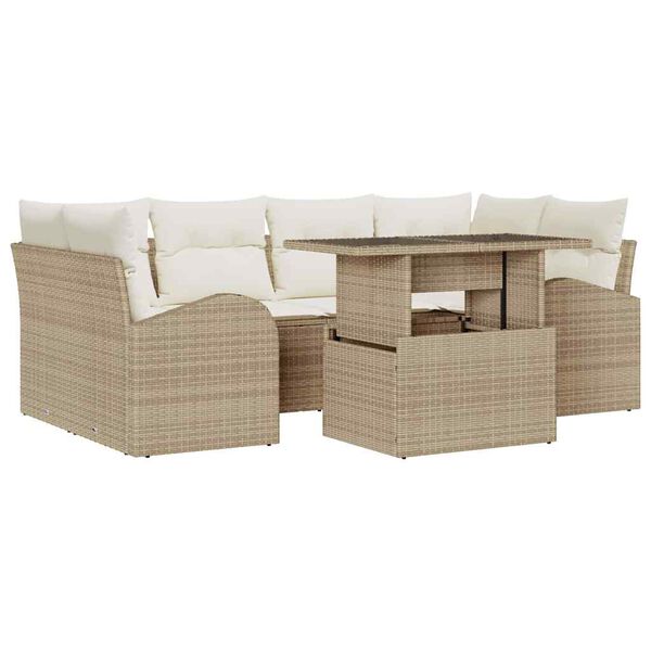 vidaXL Ensemble de canap&eacute; de jardin 7 pcs Beige Poly Rattan