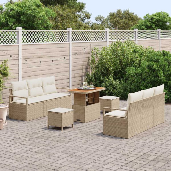 vidaXL Ensemble de canap&eacute; de jardin avec coussin 9 pcs Beige polyrotin