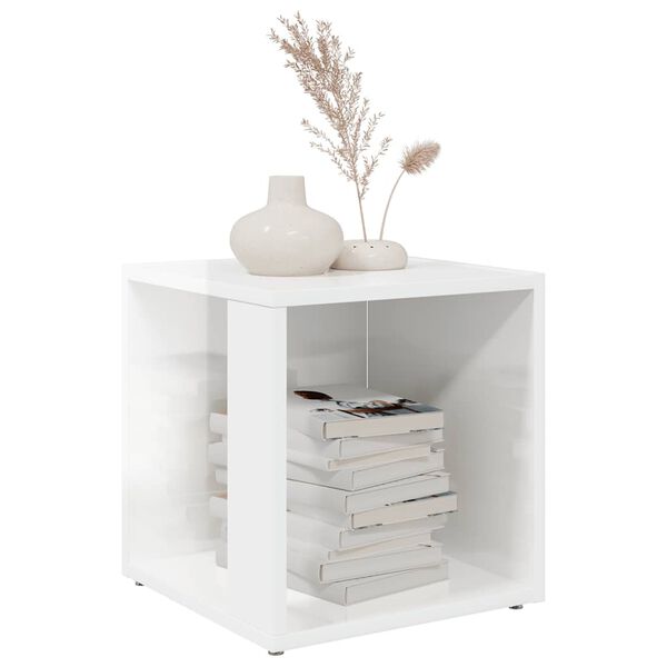 vidaXL Table d'appoint Blanc brillant 33x33x34,5 cm Agglom&eacute;r&eacute;