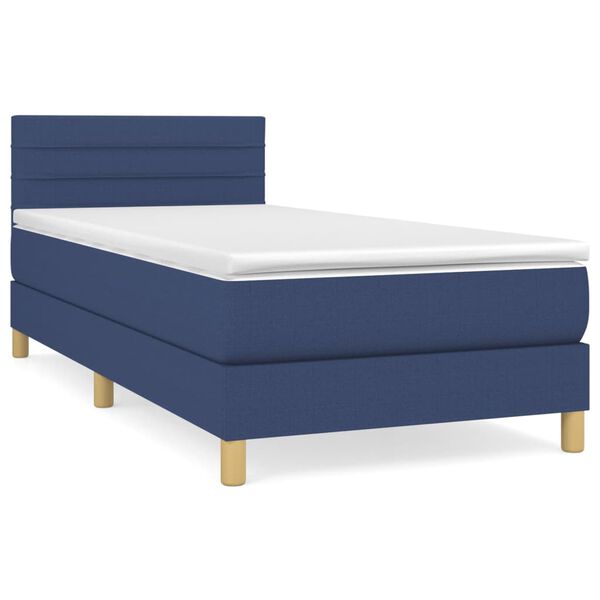 vidaXL Sommier &agrave; lattes de lit avec matelas Bleu 100x200 cm Tissu