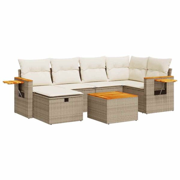 vidaXL Salon de jardin avec coussins 7 pcs beige r&eacute;sine tress&eacute;e