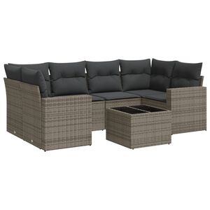 vidaXL Salon de jardin avec coussins 7 pcs gris r&eacute;sine tress&eacute;e