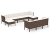 vidaXL Salon de jardin 10 pcs avec coussins R&eacute;sine tress&eacute;e Marron