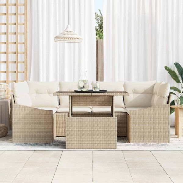 vidaXL Ensemble de canap&eacute; de jardin 7 pcs Beige Poly rotin
