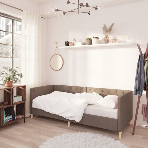 vidaXL Lit avec USB Taupe Tissu 90x200 cm