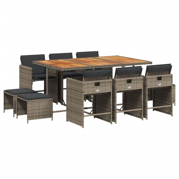 vidaXL Ensemble &agrave; manger de jardin 11pcs avec coussins gris poly rotin