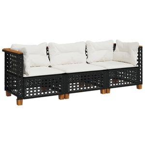 vidaXL Canap&eacute; de jardin avec coussins 3 places noir r&eacute;sine tress&eacute;e