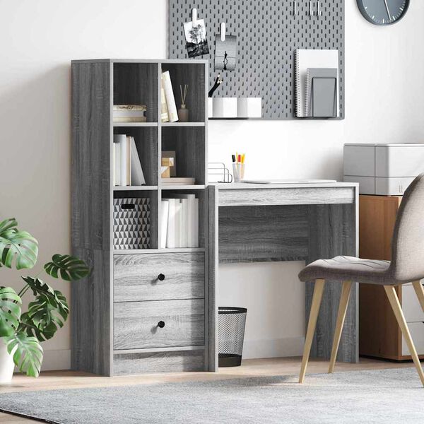 vidaXL Bureau avec tiroir 2 pcs Gris Sonoma