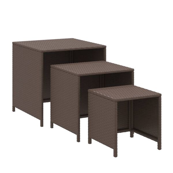 vidaXL Tables gigognes 3 pcs marron résine tressée