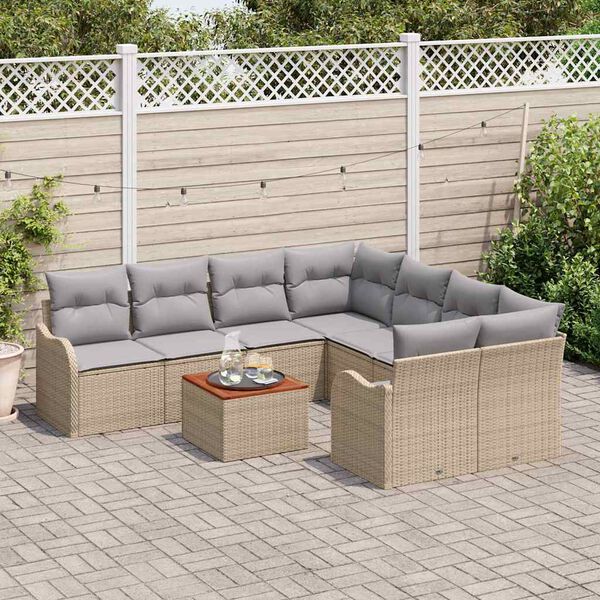 vidaXL Ensemble de canap&eacute; de jardin 9 pcs Beige Poly rotin